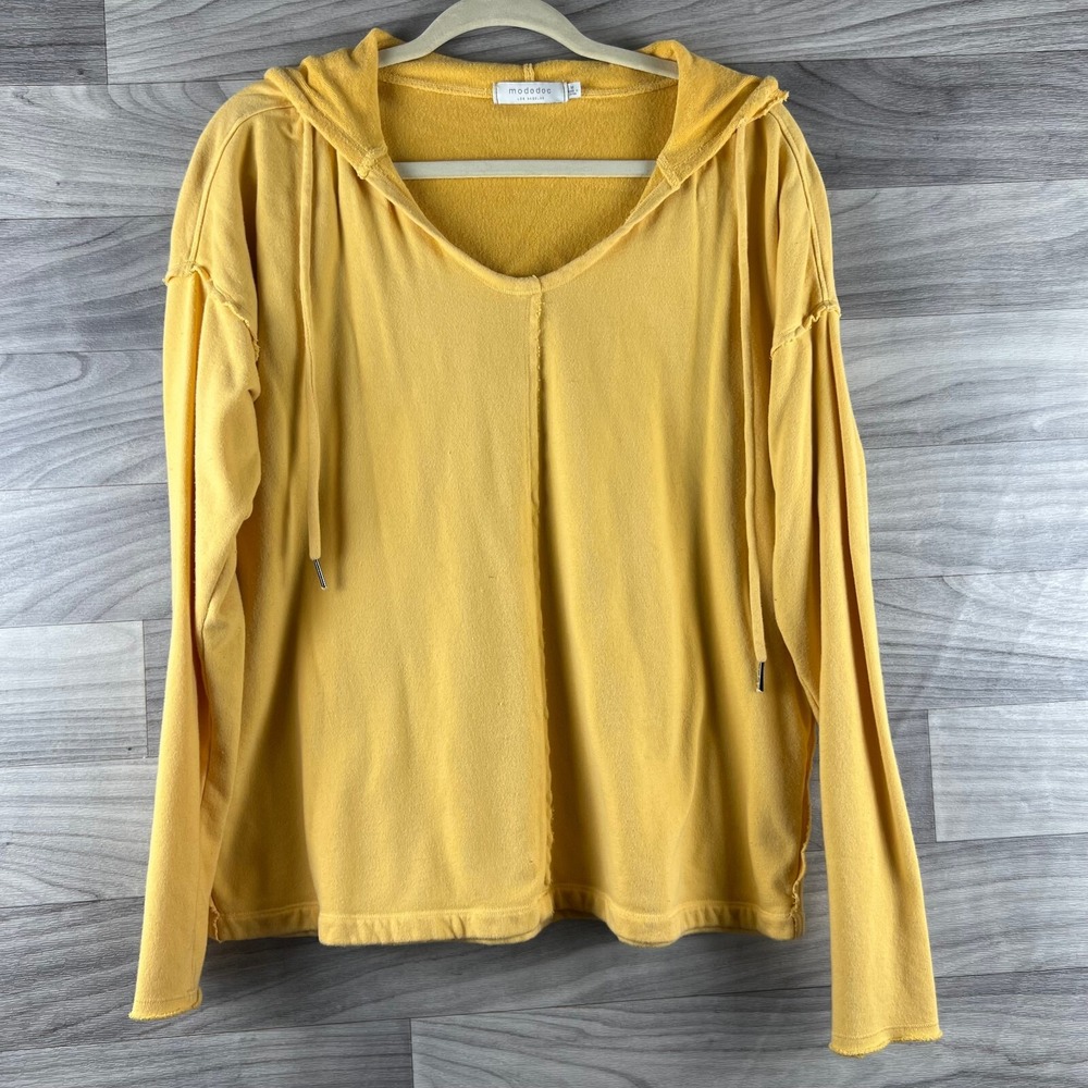 Mododoc Pullover Hoodie Womens M Yellow Cotton French Terry Reverse Hem Casual